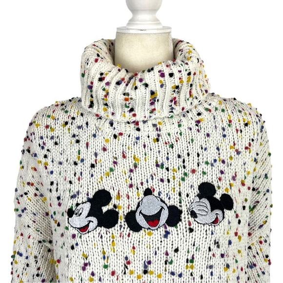 Disney Mickey Mouse Embroidered Turtleneck Confetti Knit Pullover Sweater Large - Picture 2 of 11